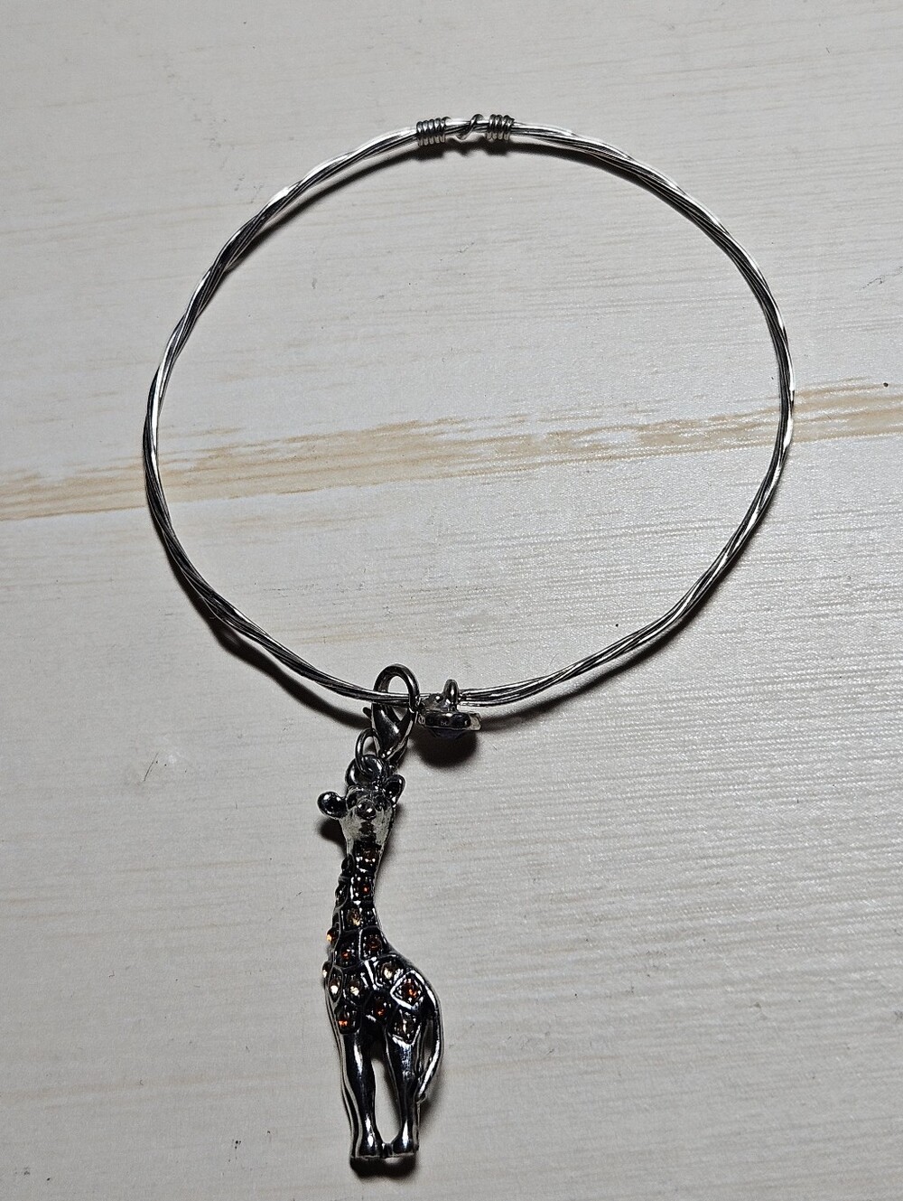 Sparkly Rhinestone Giraffe Clip-On Charm Multi-Strand Wire Bangle Bracelet